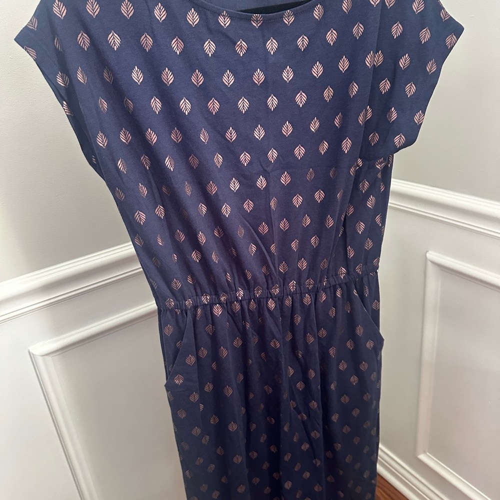 Boden Navy Blue Leaf Print Dress